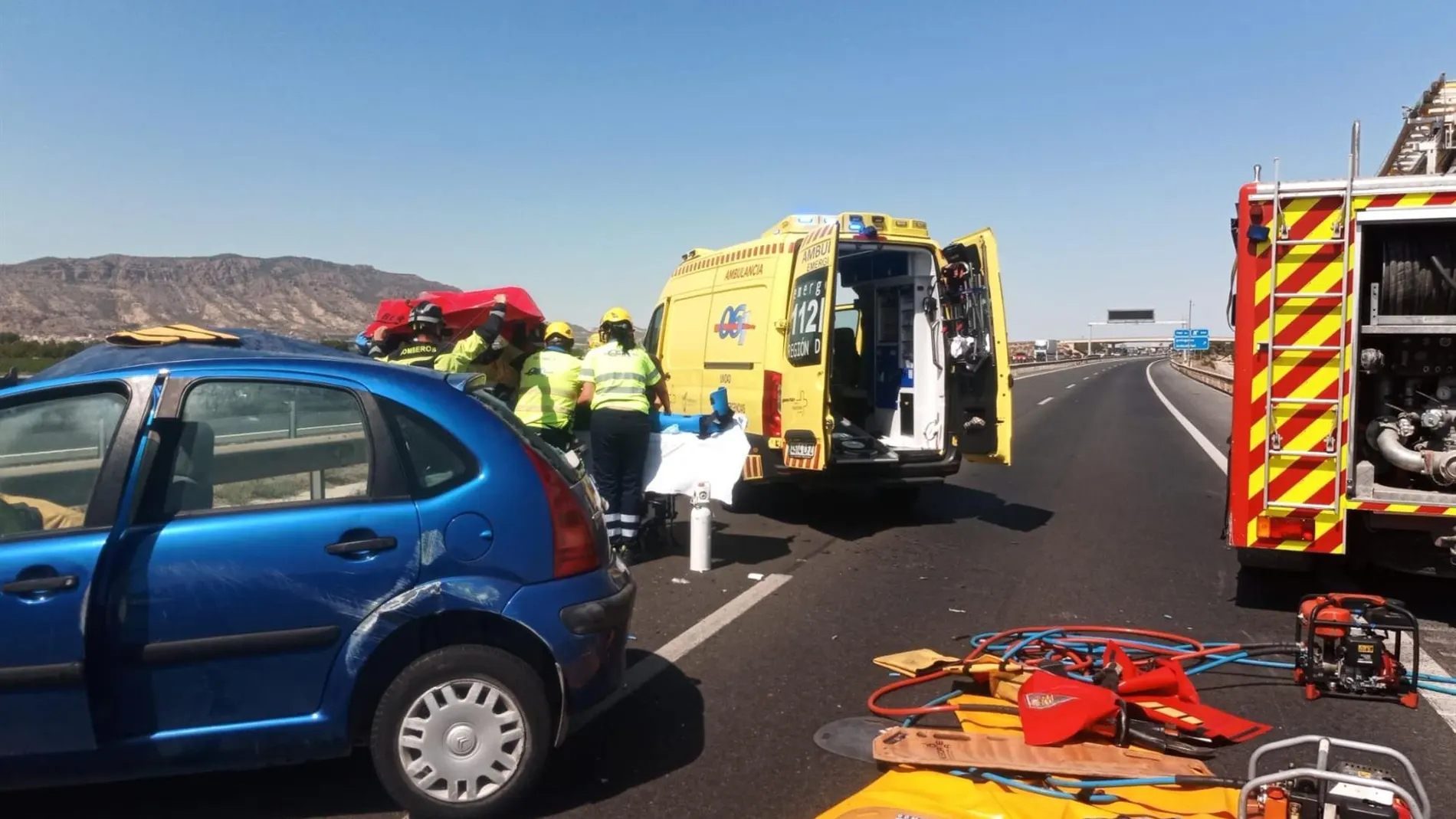Tres accidentes de tráfico en la A-7, a la altura de Alhama de Murcia, dejan a 8 personas heridas