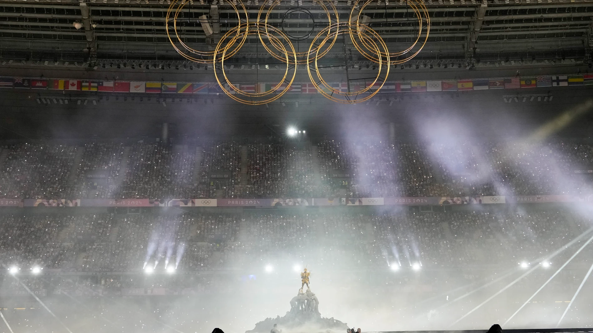 Artists perform during the 2024 Summer Olympics closing ceremony at the Stade de France, Sunday, Aug. 11, 2024, in Saint-Denis, France. (AP Photo/Ashley Landis)