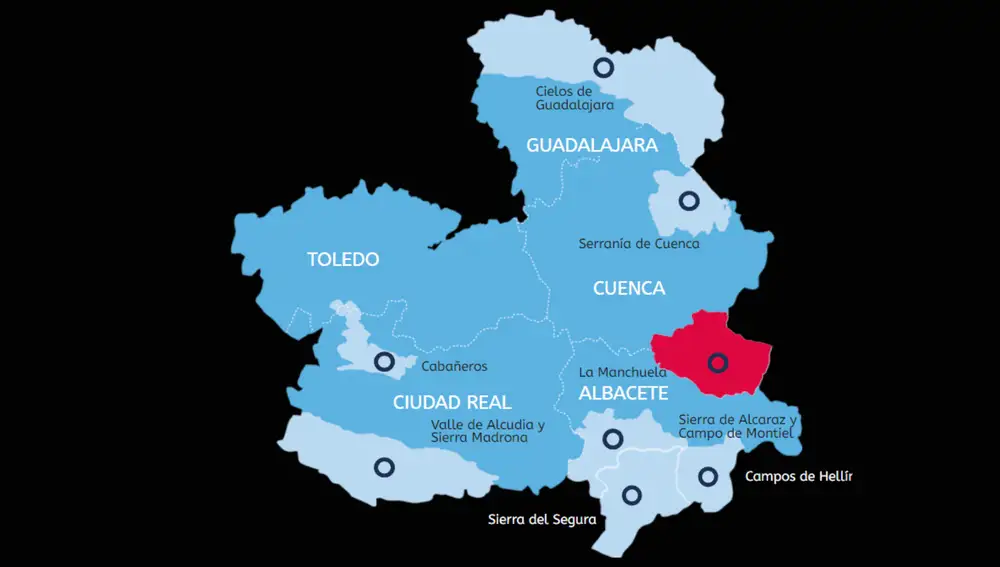 Mapa de destinos astronómicos en Castilla-La Mancha