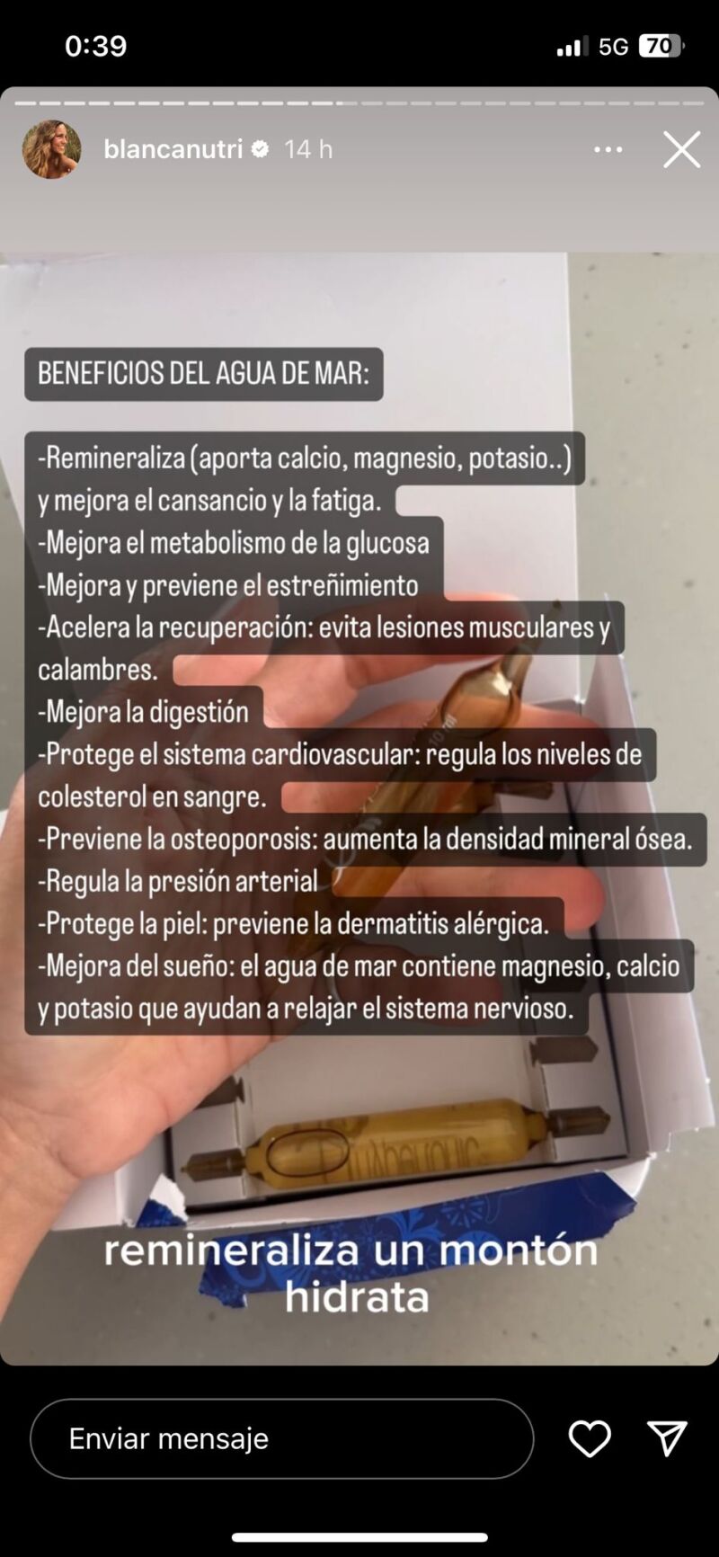 Beneficios de tomar agua de mar según la nutricionista Blanca Nutri