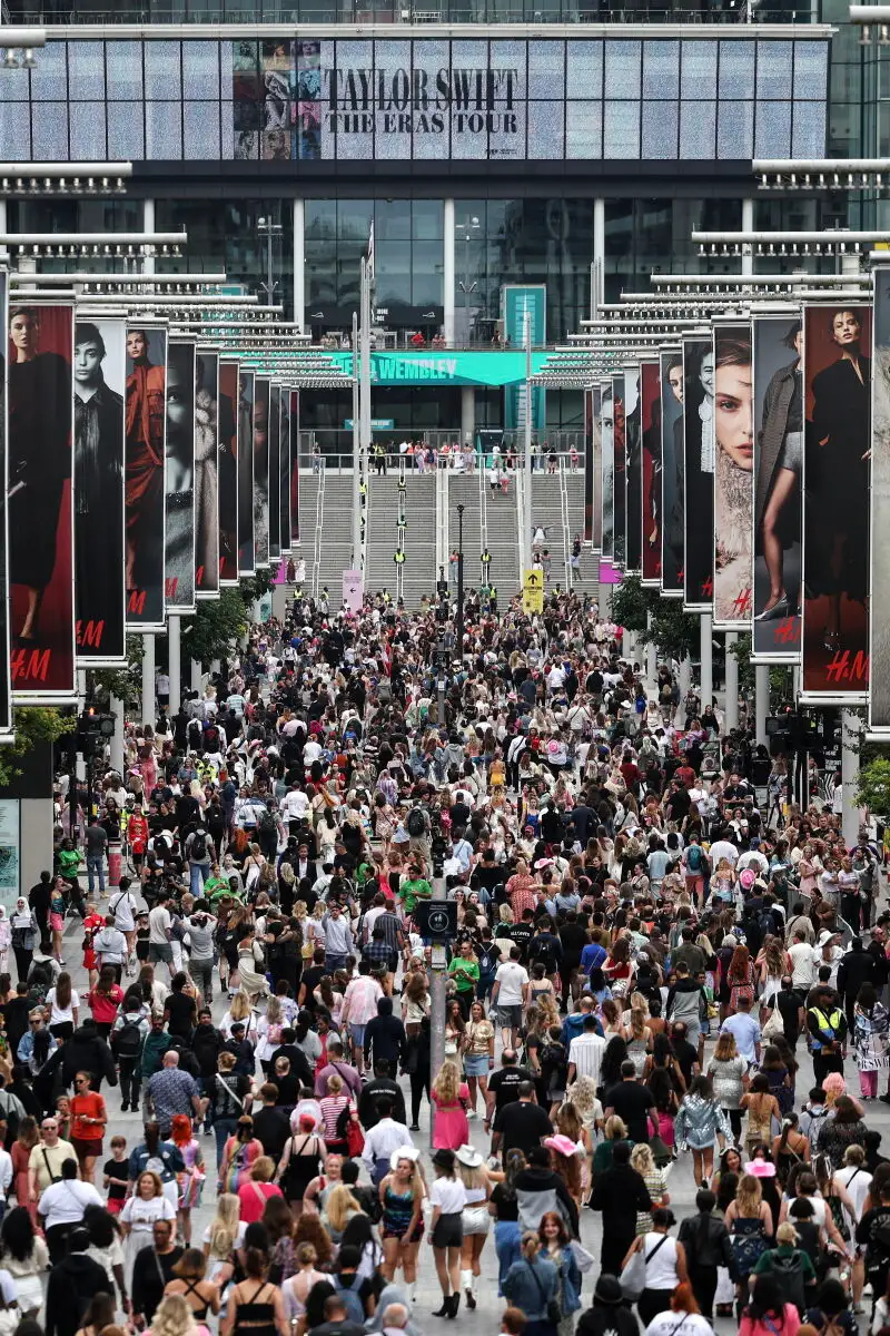 Taylor Swift fans gather at Wembley Stadium in London