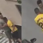 El vídeo muestra a un hombre con la camiseta del futbolista del Barcelona, que sería Nasraoui, discutiendo con tres hombres frente a una vivienda