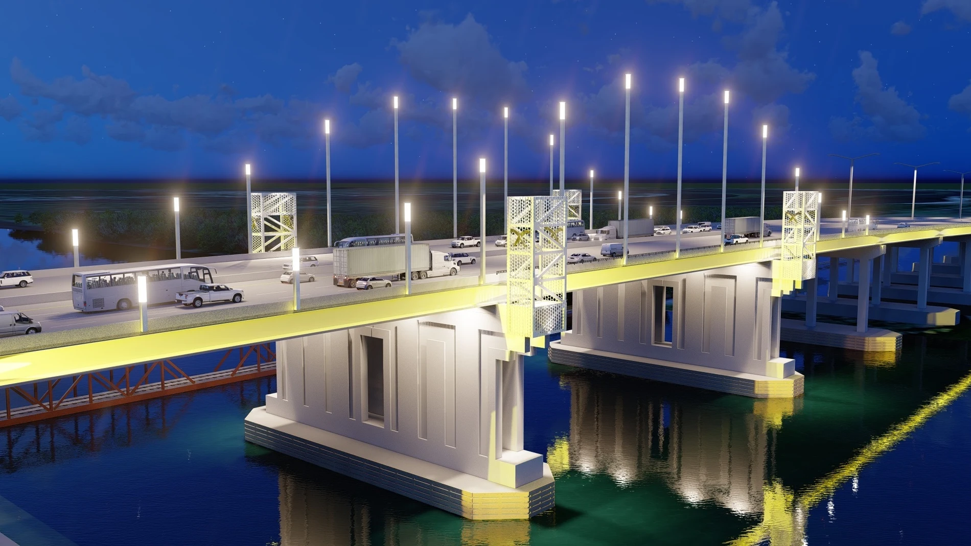 Imagen renderizada del puente sobre el río Calcasieu SACYR 16/08/2024
