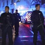 Police and ambulances near the scene where people were killed and injured in an attack at a festival in Solingen, western Germany, the German dpa news agency reported, Friday, Aug. 23, 2024. 