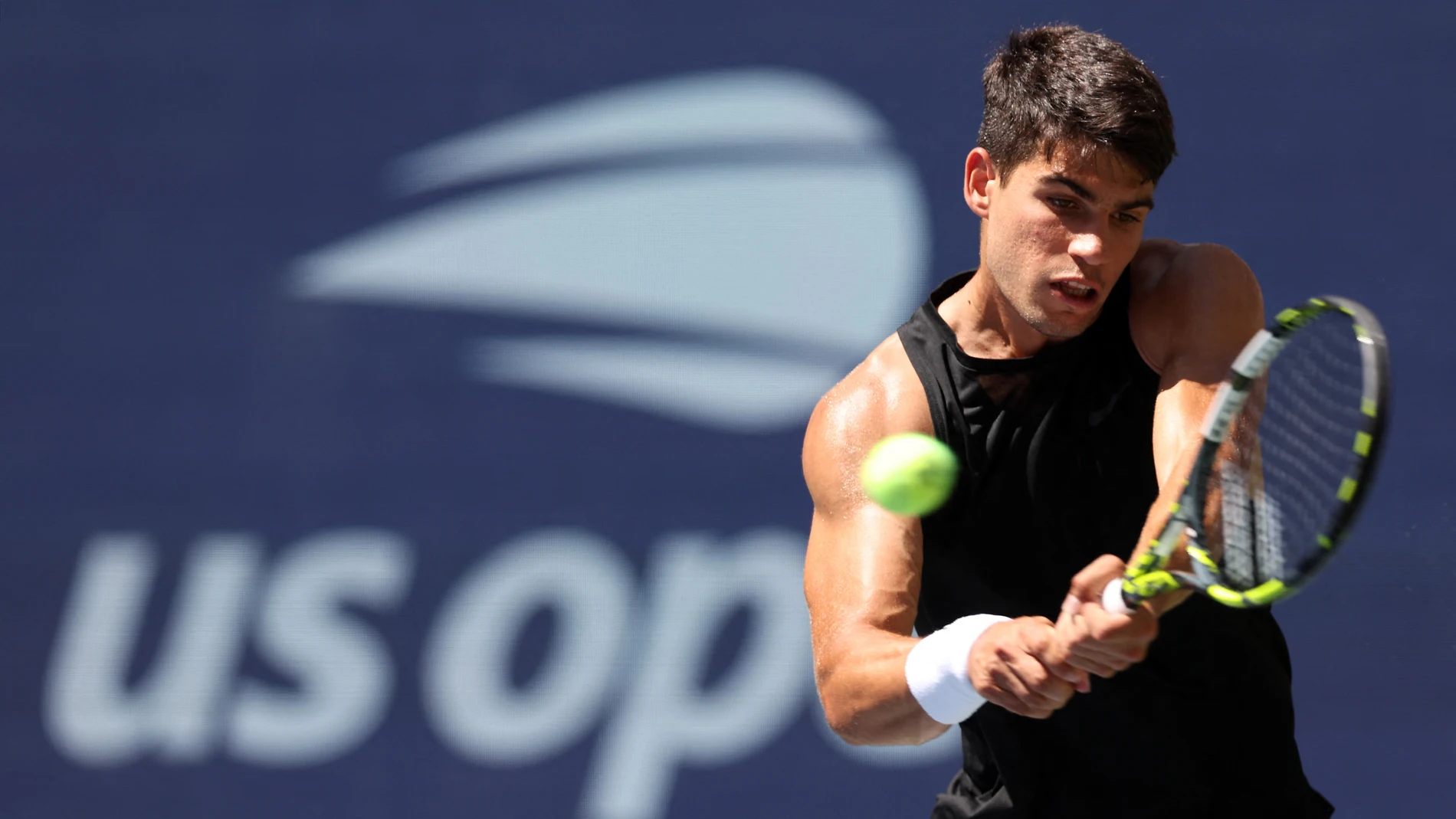 Carlos Alcaraz, en pleno entrenamiento en el US Open