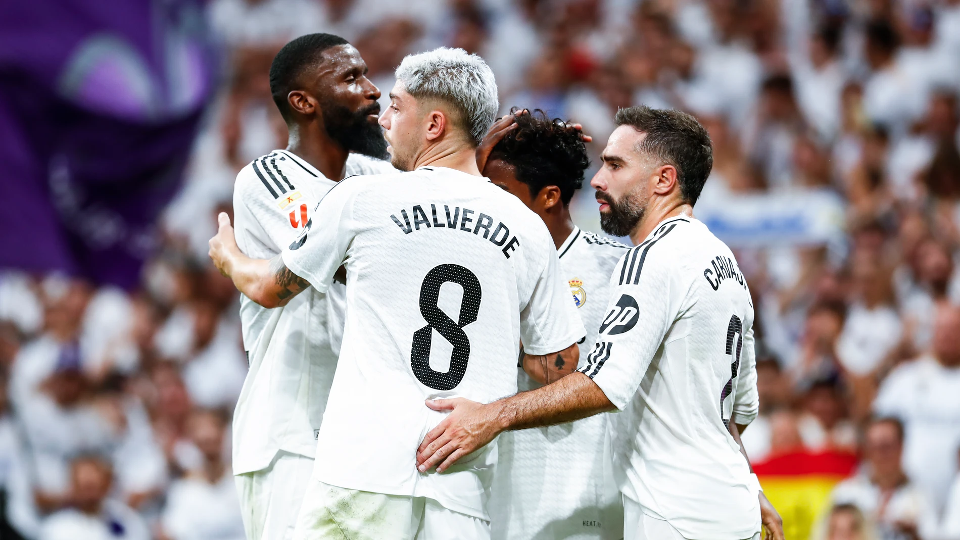 Endrick of Real Madrid celebrates a goal during the Spanish league, La Liga EA Sports, football match played between Real Madrid and Real Valladolid at Santiago Bernabeu stadium on August 25, 2024, in Madrid, Spain. AFP7 25/08/2024 ONLY FOR USE IN SPAIN