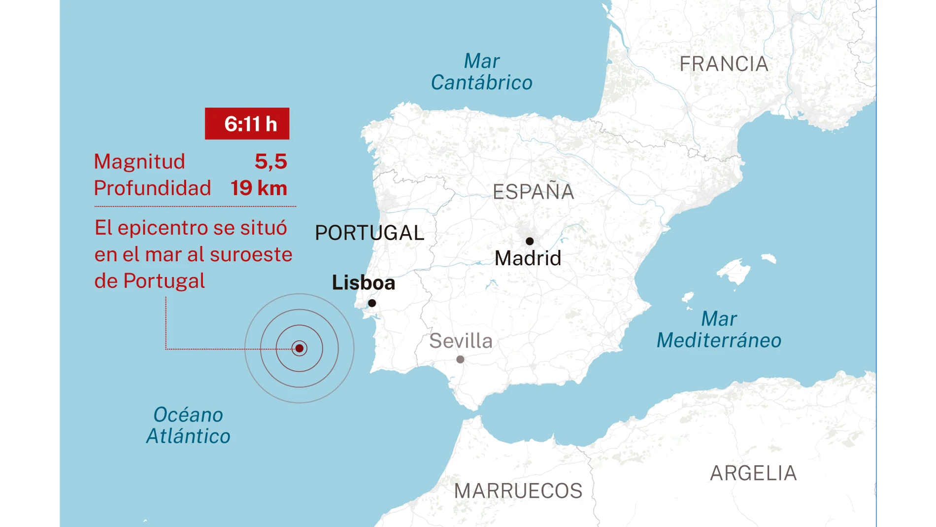 Terremoto al suroeste de Portugal