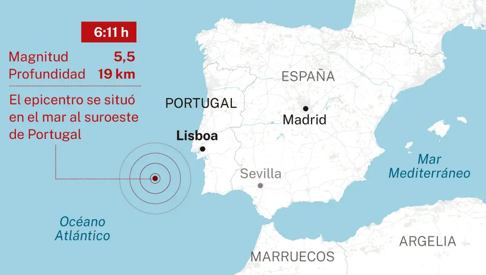 Seísmo al suroeste de Portugal