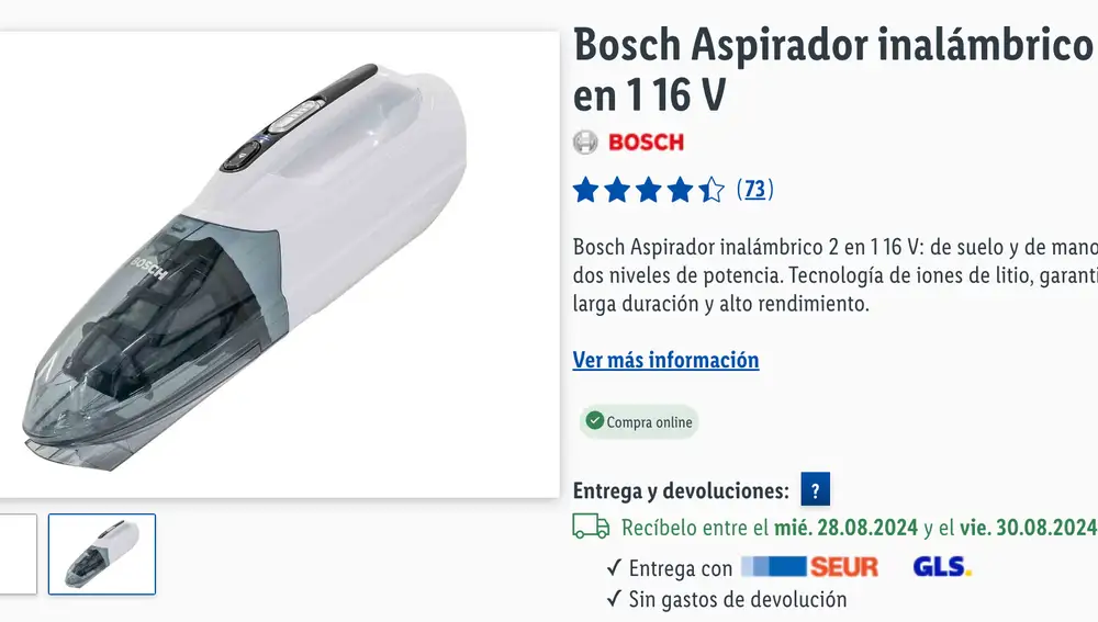 Bosch Aspirador inalámbrico 2 en 1 16 V