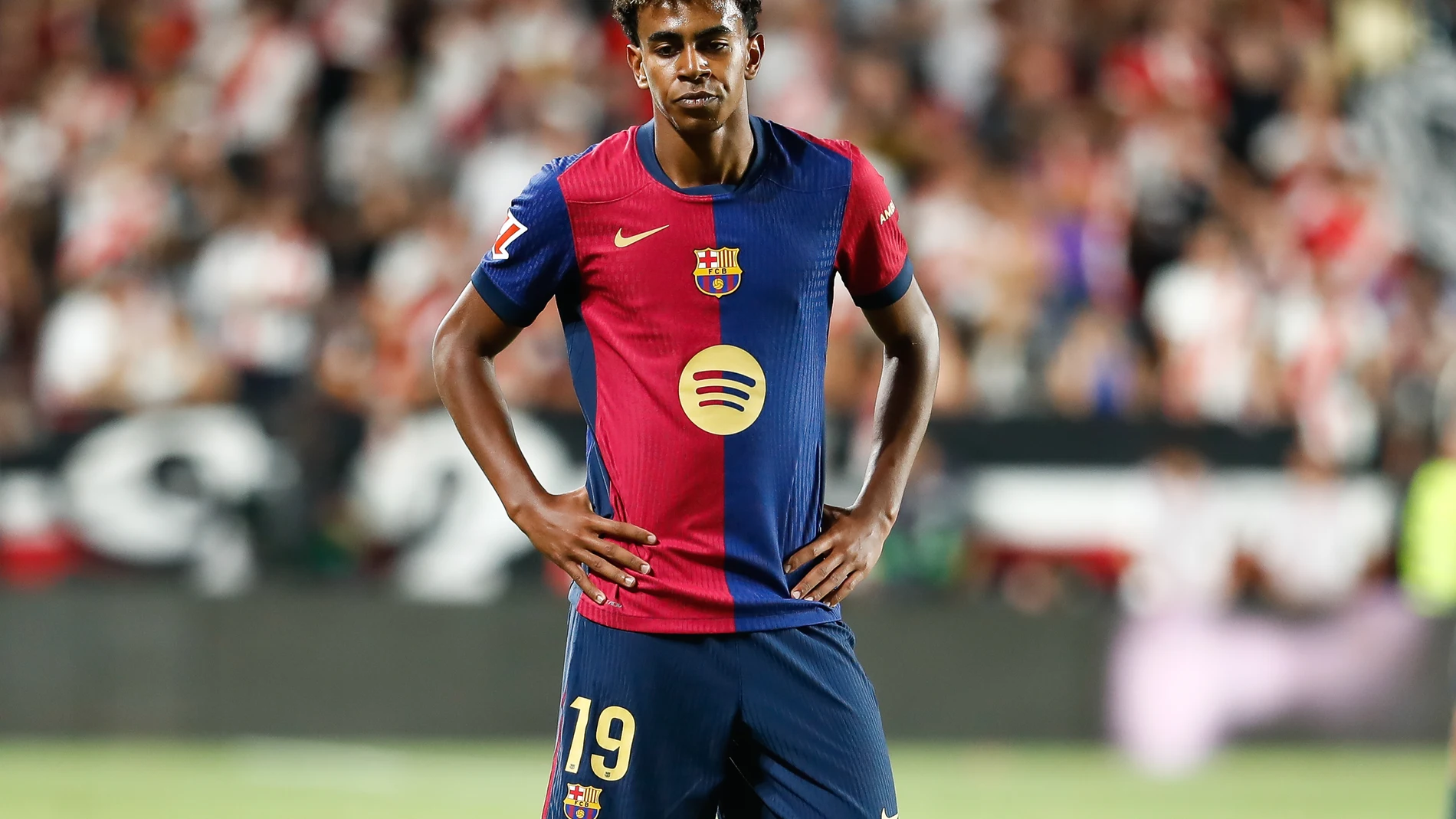 Lamine Yamal of FC Barcelona looks on during the Spanish league, La Liga EA Sports, football match played between Rayo Vallecano and FC Barcelona at Vallecas stadium on August 27, 2024, in Madrid, Spain. AFP7 27/08/2024 ONLY FOR USE IN SPAIN