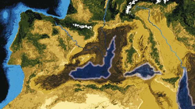 Aspecto del Mediterráneo cinco millones de años atrás. 