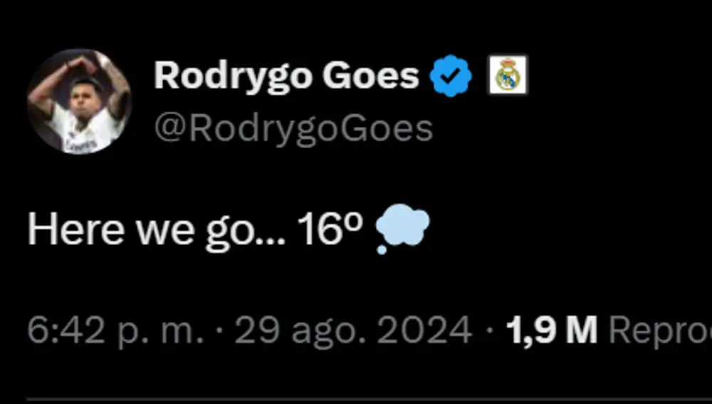 Post de Rodrygo en X