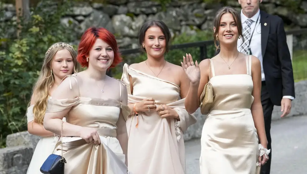 Princess Martha Louise's daughters Maud Angelica Behn, Emma Tallulah Behn and Leah Isadora Behn after the wedding of Norwegian Princess Martha Louise and US businessman Durek Verrett, in Geiranger, Norway, 31 August 2024.