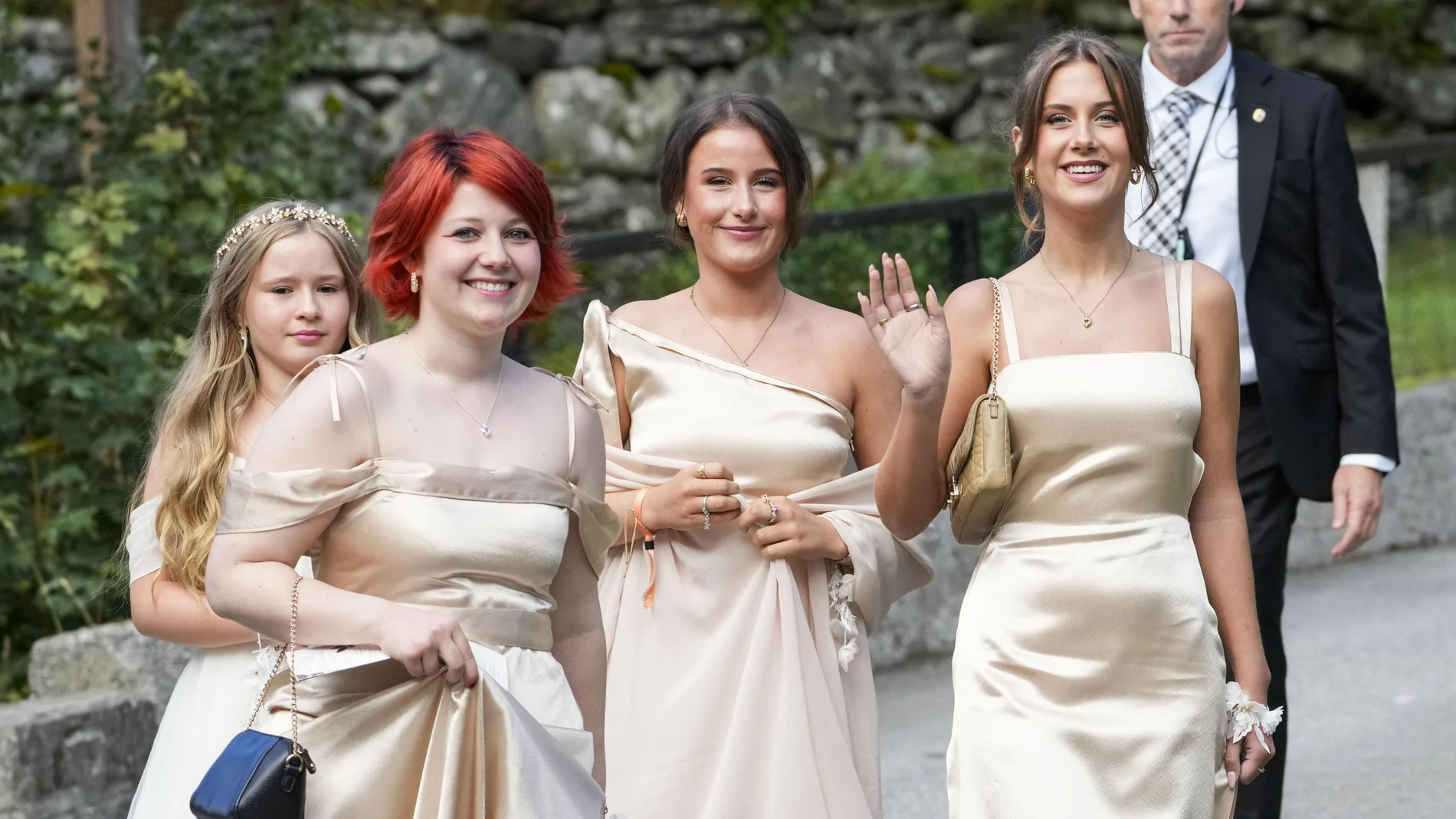 Princess Martha Louise's daughters Maud Angelica Behn, Emma Tallulah Behn and Leah Isadora Behn after the wedding of Norwegian Princess Martha Louise and US businessman Durek Verrett, in Geiranger, Norway, 31 August 2024.