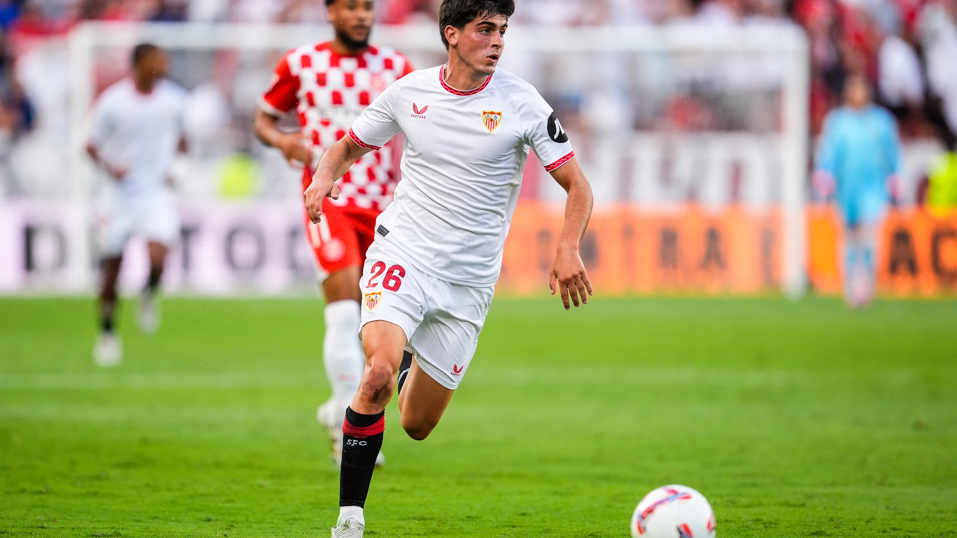 Juanlu Sanchez of Sevilla FC in action during the Spanish league, La Liga EA Sports, football match played between Sevilla FC and Girona FC at Ramon Sanchez-Pizjuan stadium on September 1, 2024, in Sevilla, Spain. AFP7 01/09/2024 ONLY FOR USE IN SPAIN