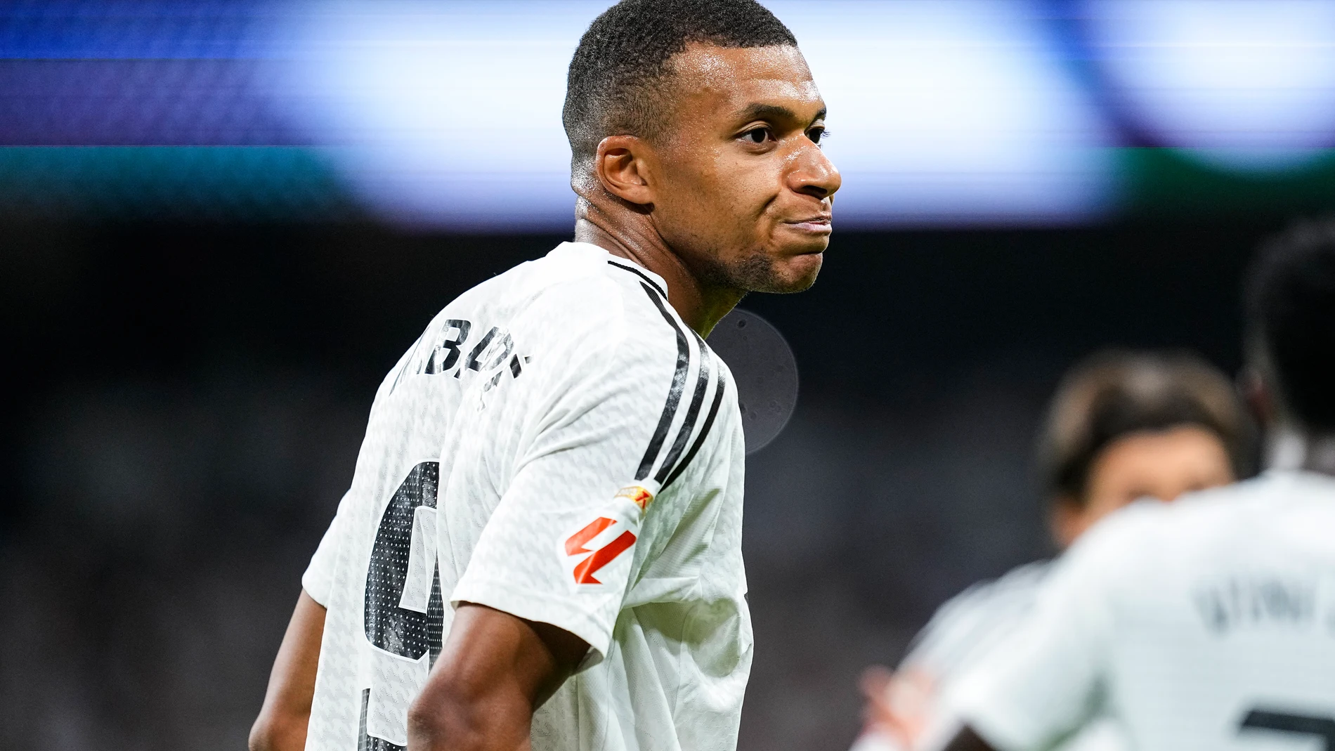 Kylian Mbappe of Real Madrid celebrates a goal during the Spanish League, LaLiga EA Sports, football match played between Real Madrid and Real Betis Balompie at Santiago Bernabeu stadium on September 01, 2024, in Madrid, Spain. AFP7 01/09/2024 ONLY FOR USE IN SPAIN
