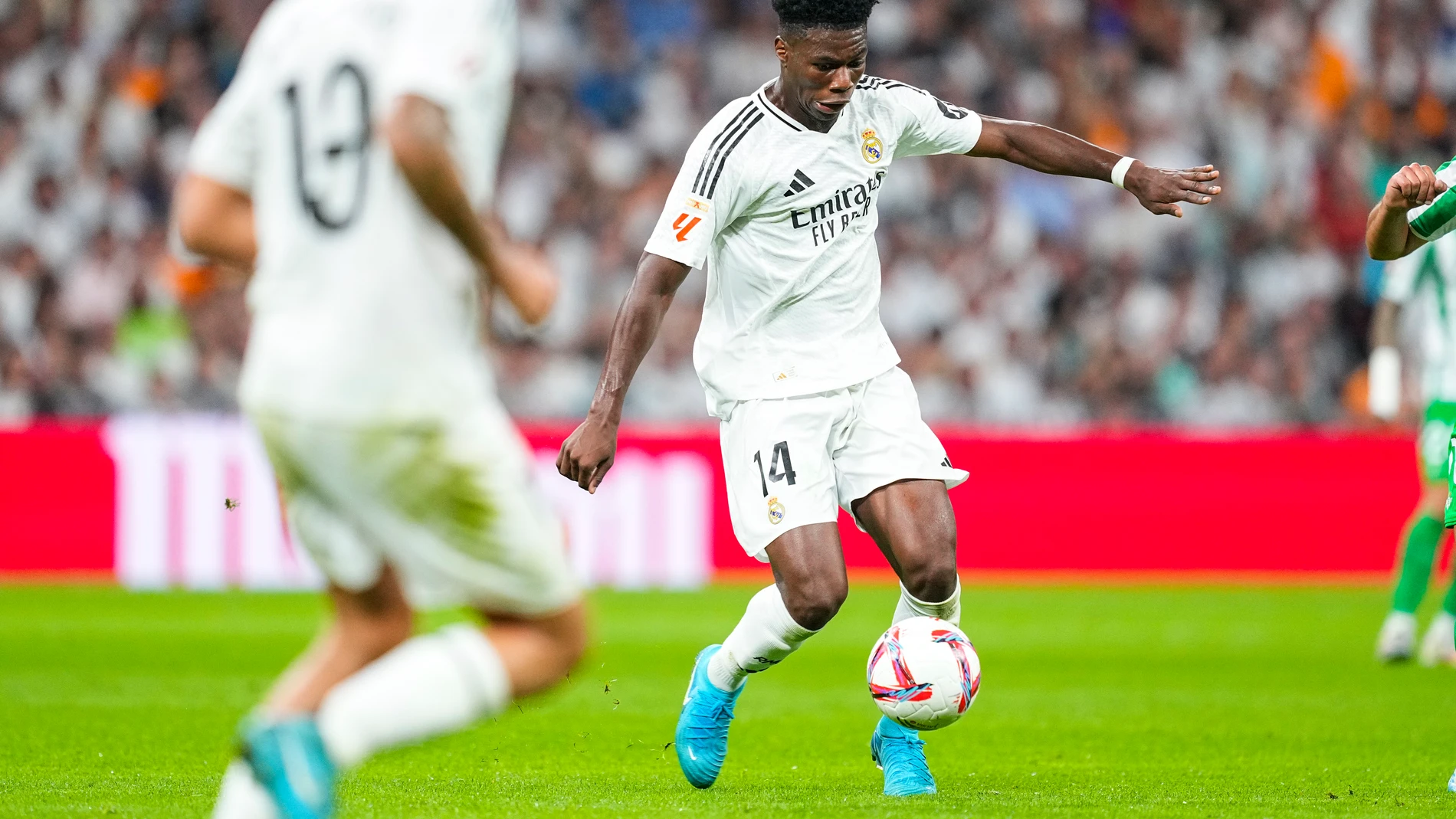 Aurelien Tchouameni of Real Madrid in action during the Spanish League, LaLiga EA Sports, football match played between Real Madrid and Real Betis Balompie at Santiago Bernabeu stadium on September 01, 2024, in Madrid, Spain. AFP7 01/09/2024 ONLY FOR USE IN SPAIN