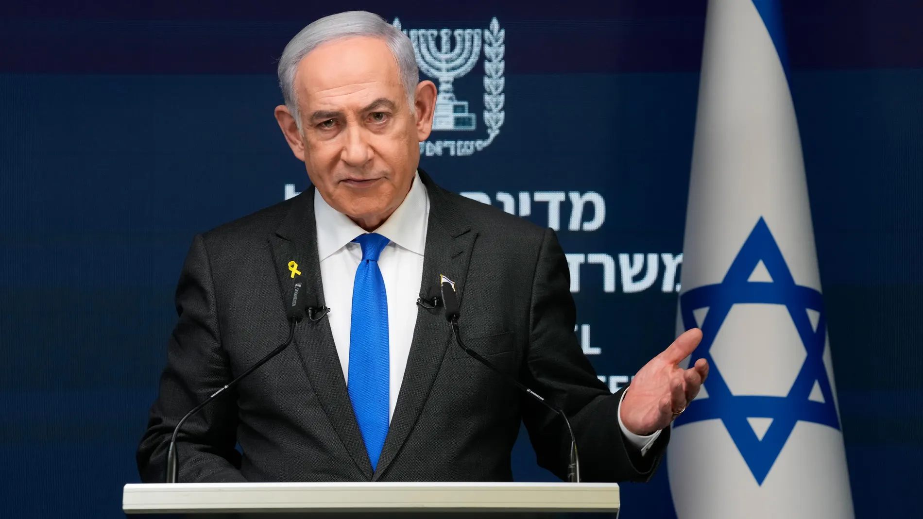 Jerusalem (-), 02/09/2024.- Israeli Prime Minister Benjamin Netanyahu speaks during a news conference in Jerusalem, 02 September 2024. The Israeli Prime Minister said, among other things, that Israel 'must have control' over Philadelphi Corridor, a narrow strip of land along the border between the Gaza Strip and Egypt. (Egipto, Jerusalén) EFE/EPA/OHAD ZWIGENBERG / POOL