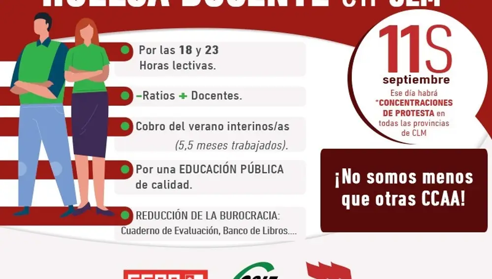 Cartel de la huegla docente que convoca STE, CSIF, CCOO