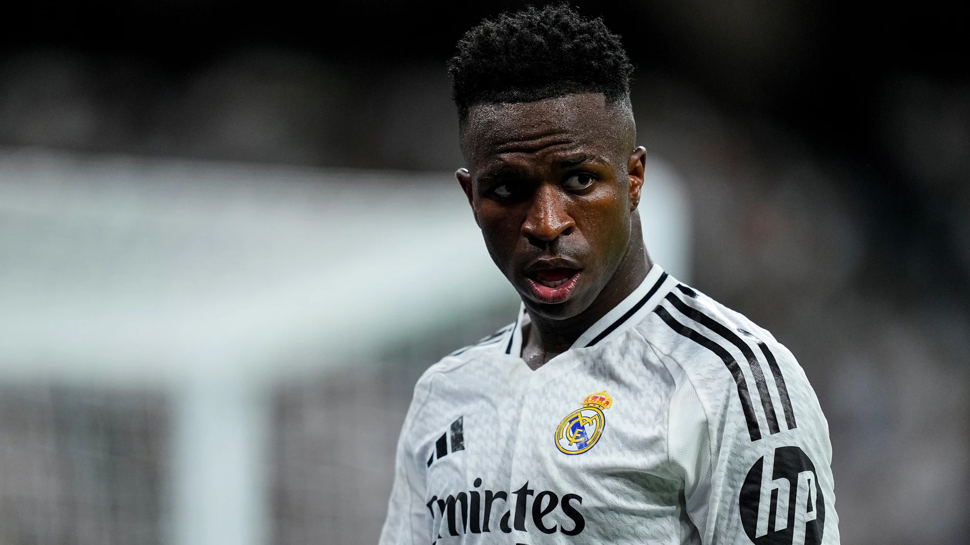 Vinicius Junior of Real Madrid looks on during the Spanish League, LaLiga EA Sports, football match played between Real Madrid and Real Betis Balompie at Santiago Bernabeu stadium on September 01, 2024, in Madrid, Spain. AFP7 02/09/2024 ONLY FOR USE IN SPAIN