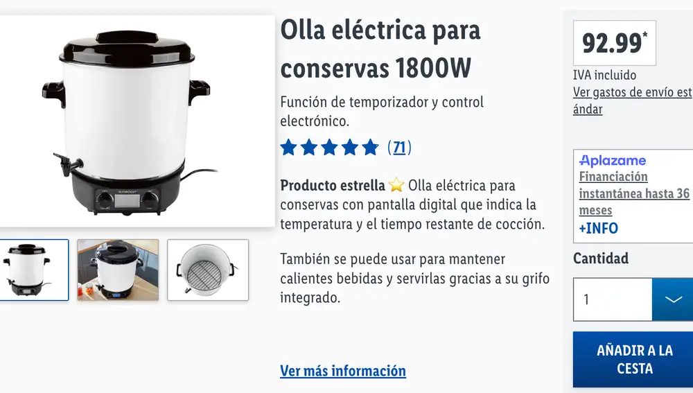 Olla eléctrica para conservas 1800W