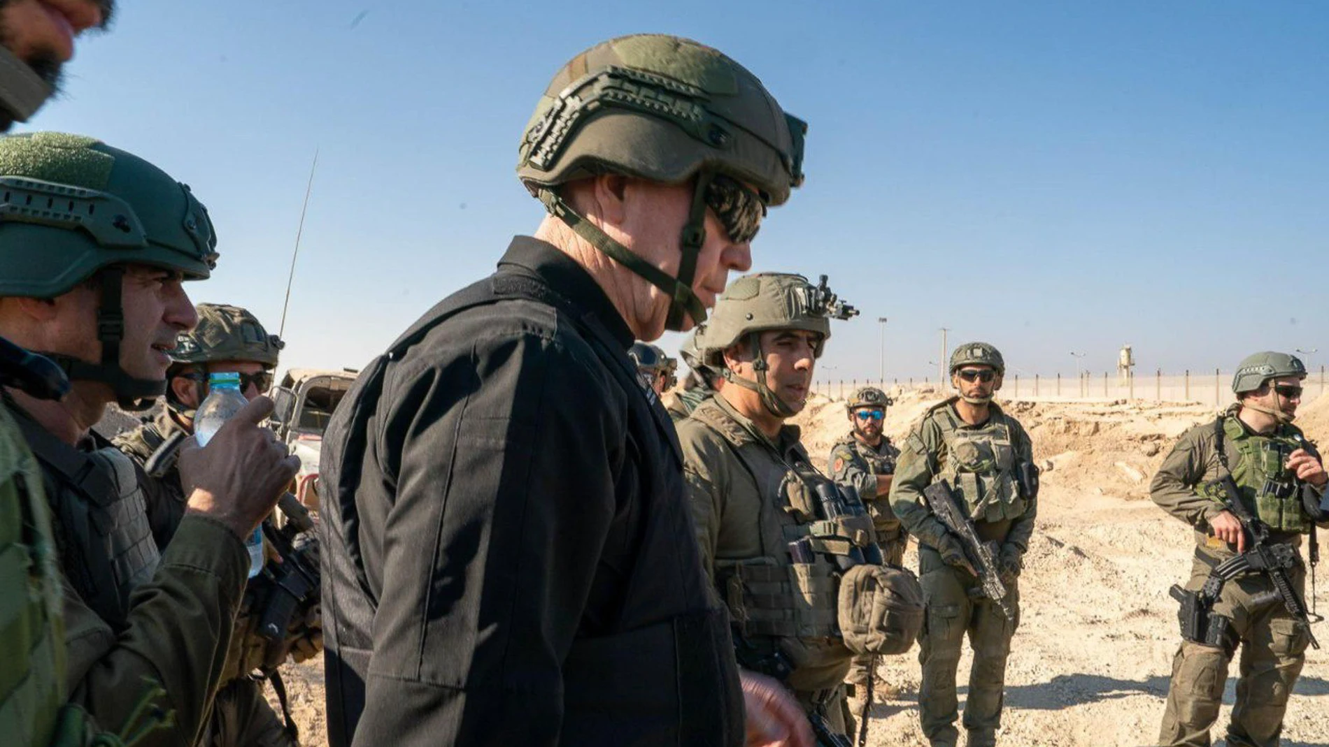 August 21, 2024, Rafah, Gaza Strip: Israeli Minister of Defense YOAV GALLANT (in black) visits troops from the IDF's Division 162, deployed to the Rafah area and the Philadelphi route. Gallant held an operational situation assessment with senior IDF officials, was briefed on the operational activity and instructed the forces to concentrate efforts on completing the destruction of remaining Hamas tunnels. 21/08/2024