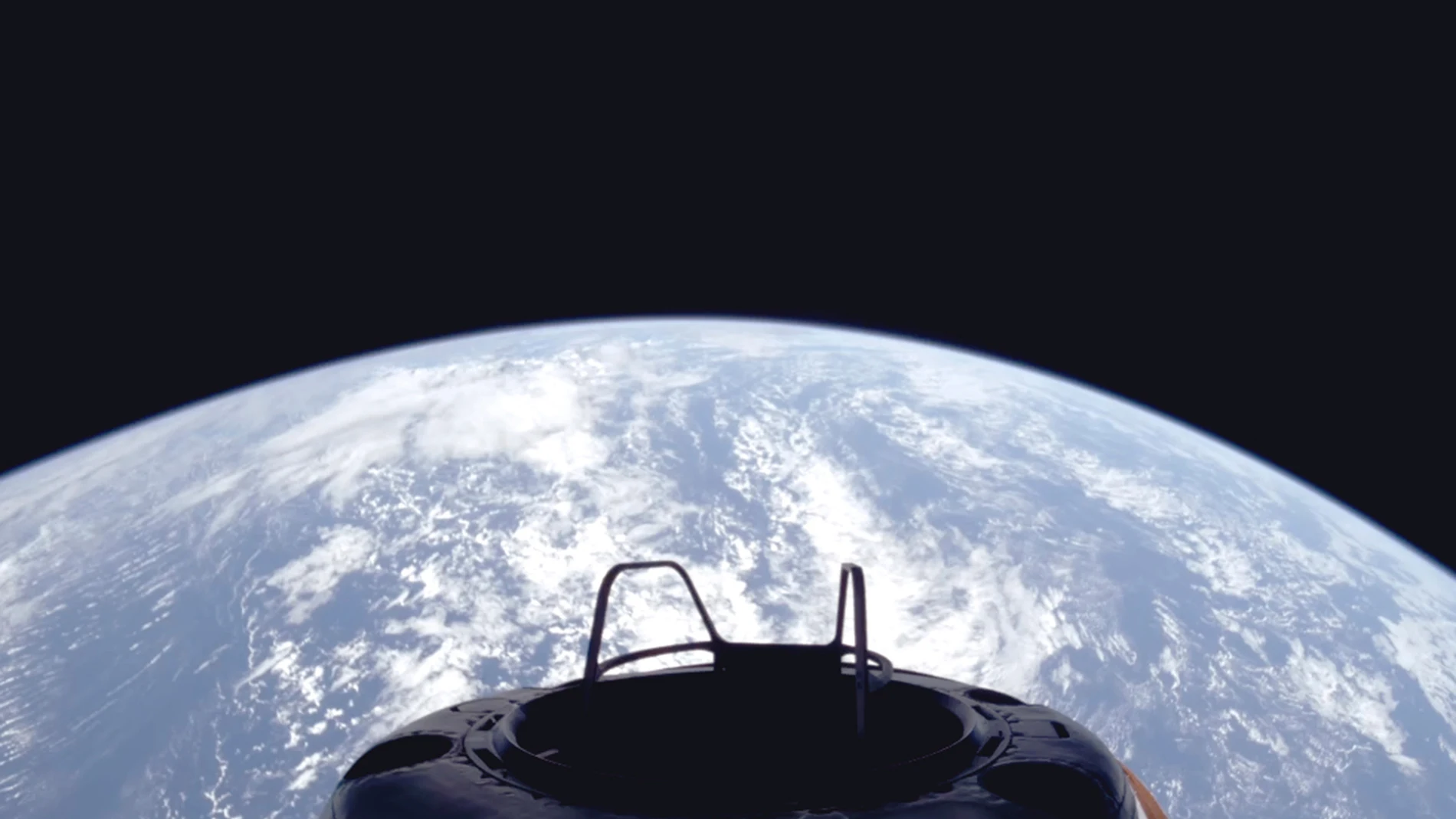 This image provided by SpaceX on Tuesday, Sept. 10, 2024, shows a view of Earth and the Dragon capsule's Skywalker spacewalk platform shortly after the Polaris Dawn crew launched into an orbit. (SpaceX via AP)