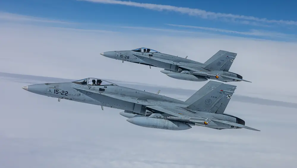 Dos cazas F-18 del Ala 15