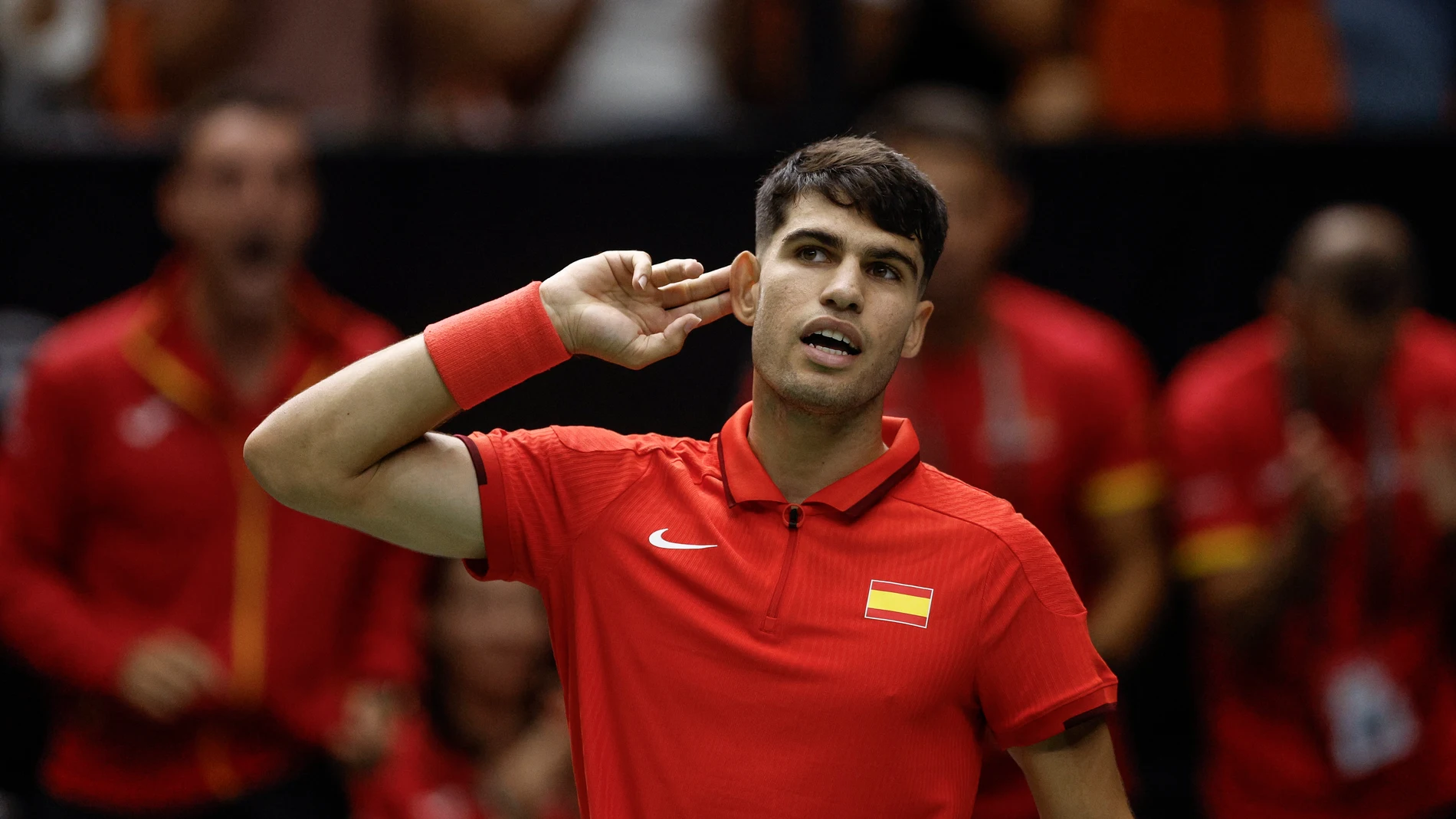 Alcaraz celebra un punto ante Machac