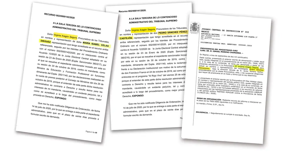 Reproducción de varias actuaciones en las que intervino la procuradora con Sánchez, Celaá y Sánchez Manzanares