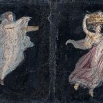 Fragmentos de pintura mural con ménades danzantes, primer cuarto del siglo I d.C., Villa de Cicerón, Pompeya. Nápoles, Museo Arqueológico Nacional de Nápoles