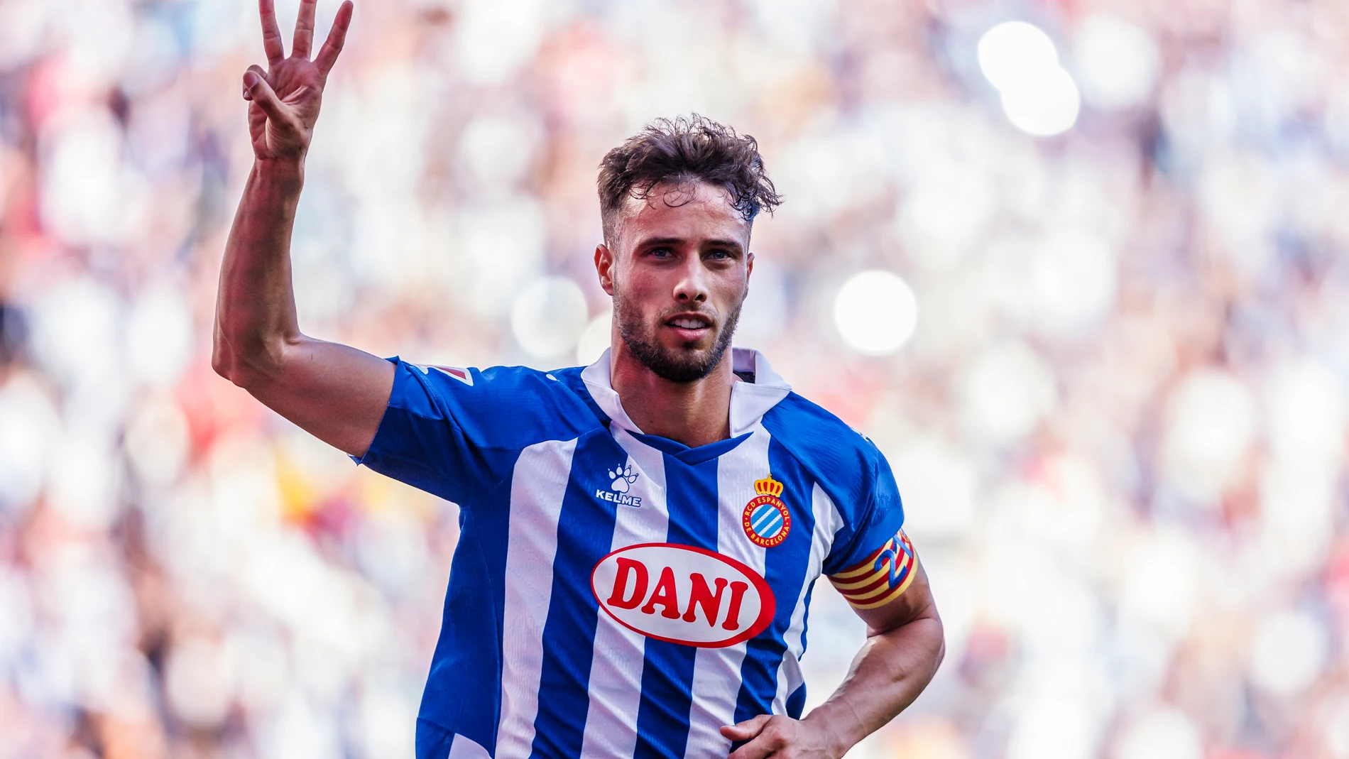Javi Puado of RCD Espanyol celebrates a goal during the Spanish league, La Liga EA Sports, football match played between RCD Espanyol and Deportivo Alaves at RCDE Stadium on September 14, 2024 in Barcelona, Spain. AFP7 14/09/2024 ONLY FOR USE IN SPAIN