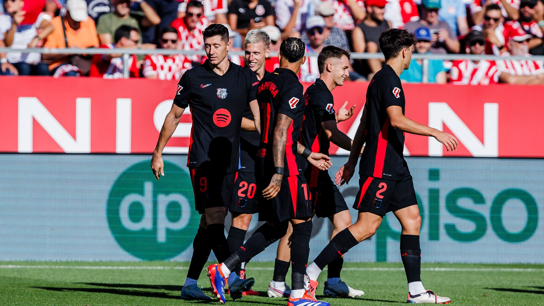 Dani Olmo of FC Barcelona celebrates a goal during the Spanish league, La Liga EA Sports, football match played between Girona FC and FC Barcelona at Estadio de Montilivi on September 15, 2024 in Girona, Spain. AFP7 15/09/2024 ONLY FOR USE IN SPAIN