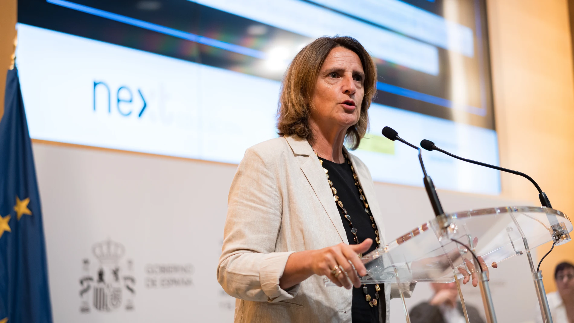 La vicepresidenta tercera y ministra para la Transición Ecológica y el Reto Demográfico, Teresa Ribera, interviene durante la presentación del primer Mapa de la Comunicación Rural en España, en el Ministerio para la Transición Ecológica y el Reto Demográfico, a 10 de septiembre de 2024, en Madrid (España). La Cátedra de Despoblación y Reto Demográfico de Next Educación ha elaborado el Mapa de la Comunicación Rural en España con el objetivo de identificar los medios locales que dan información...