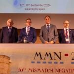 El rector, Juan Manuel Corchado, preside en la Universidad de Salamanca el Congreso Mundial de Neurociencia ‘MMN2024’, cuyo comité organizador local está liderado por el director del Instituto de Neurociencias de Castilla y León y catedrático del Departamento de Biología Celular y Patología de la Usal, Manuel Sánchez Malmierca (D). A su inauguración asisten, además, el alcalde de Salamanca, Carlos García Carbayo y el vicepresidente del Consejo Científico de la Fundación Ramón Areces, José María Medina Jiménez (I)