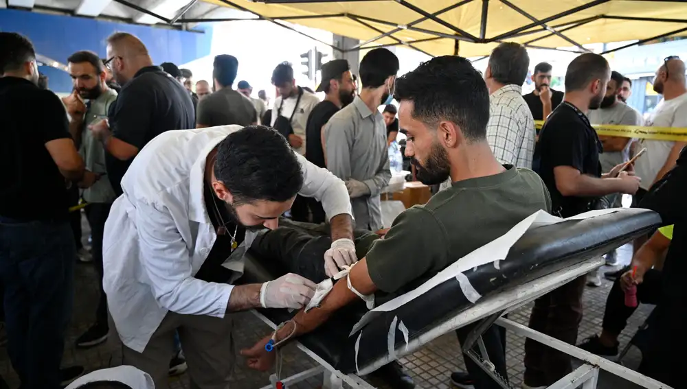 People donate blood one day after pagers explosions in Lebanon
