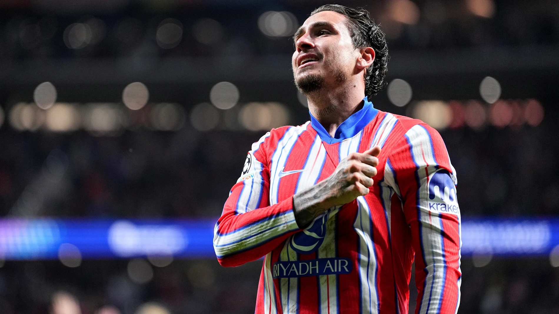 Jose Maria Gimenez of Atletico de Madrid celebrates a goal during the UEFA Champions League 2024/25 League Phase MD1 match between Atletico de Madrid and RB Leipzig at Estadio Civitas Metropolitano on September 19, 2024 in Madrid, Spain. AFP7 19/09/2024 ONLY FOR USE IN SPAIN