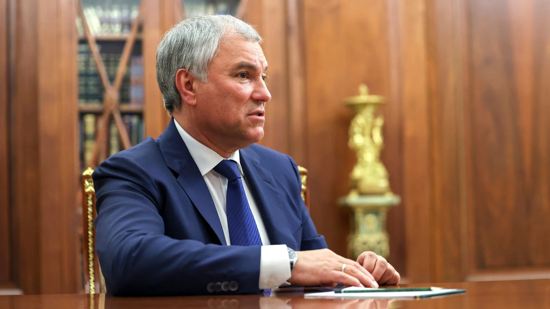 (Foto de ARCHIVO) May 21, 2024, Moscow, Moscow Oblast, Russia: Russian State Duma Chair Vyacheslav Volodin remarks during face-to-face meeting with Russian President Vladimir Putin during a face-to-face meeting at the Kremlin, May 21, 2024, in Moscow, Russia. Europa Press/Contacto/Alexander Kazakov/Kremlin Po 21/05/2024 ONLY FOR USE IN SPAIN
