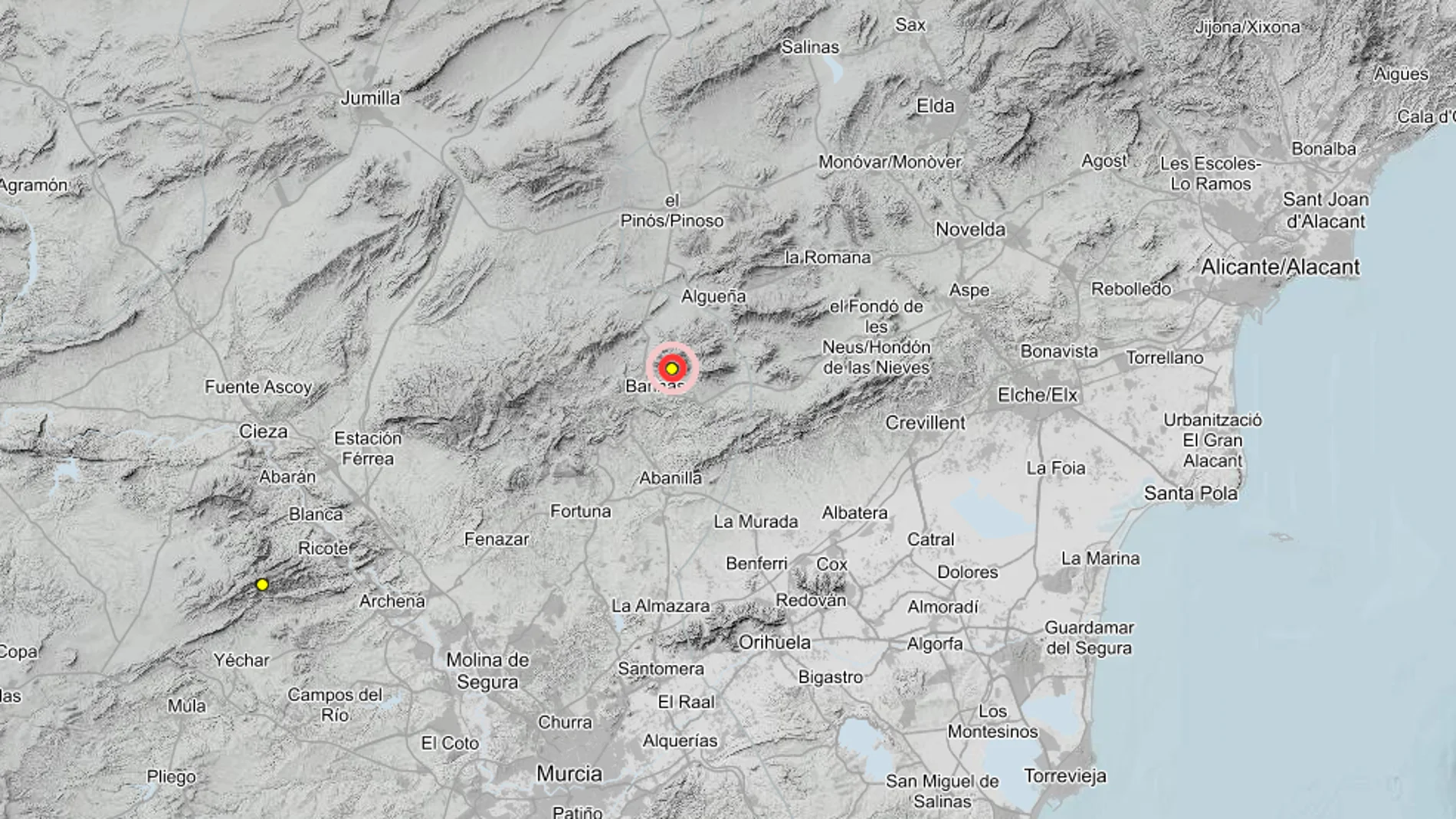 Epicentro del temblor registrado este jueves en Abanilla