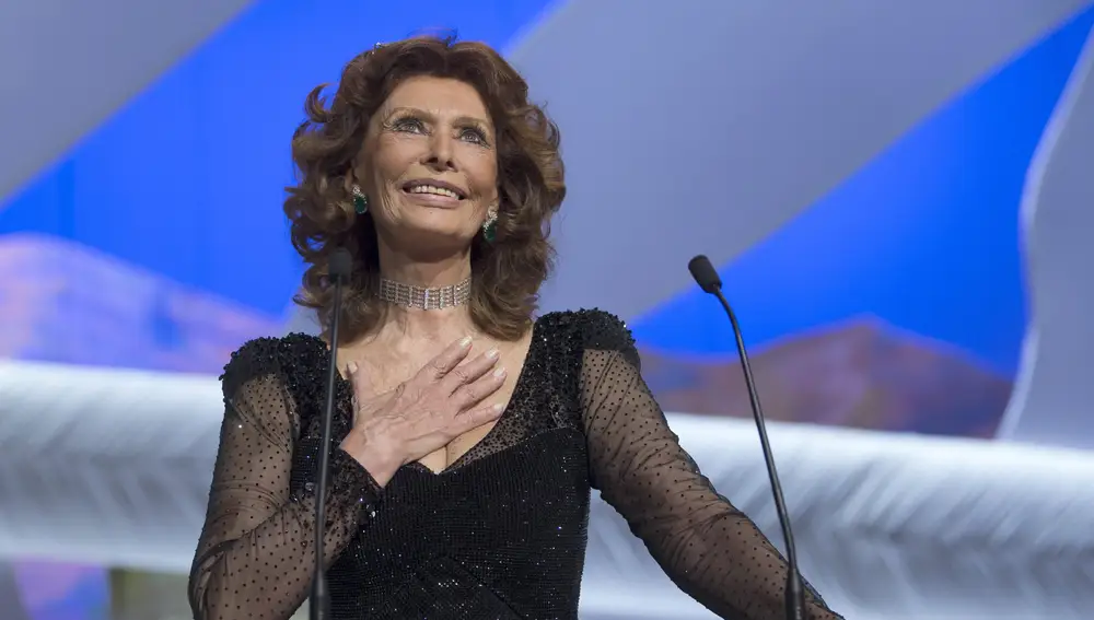 Guest of Honor, Italian actress Sophia Loren delivers a speech during the Closing Award Ceremony of the 67th Cannes Film Festival, in Cannes.