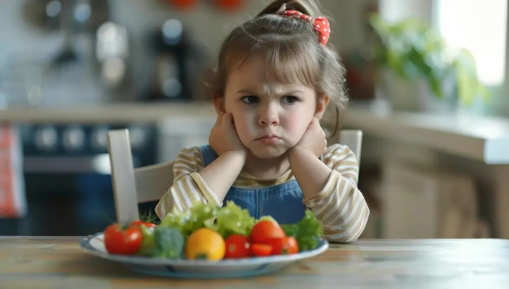 Niña comiendo verduras