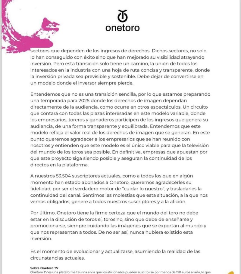 Segunda parte del comunicado de OneToro TV