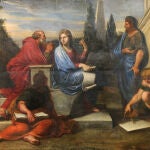 «Aspasia entre filósofos de Grecia», obra de Michel Corneille el Joven que representa su nivel de influencia entre los filósofos y políticos de la antigua Grecia