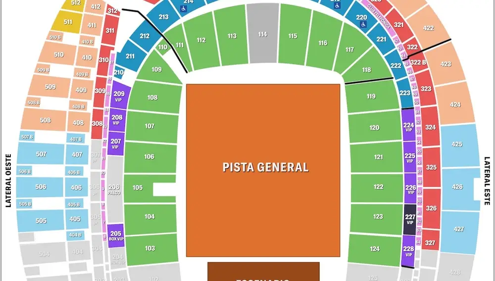 Plano de las entradas del concierto de Iron Maiden en el estadio Metropolitano de Madrid