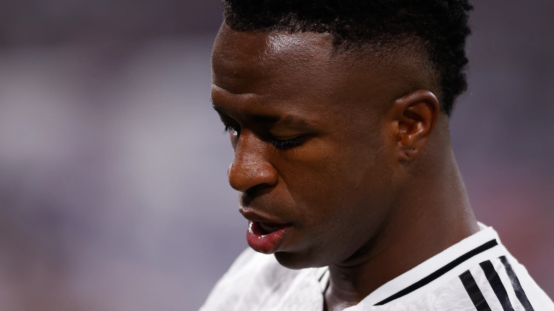 Vinicius Junior of Real Madrid looks on during the Spanish League, LaLiga EA Sports, football match played between Real Madrid and Deportivo Alaves at Santiago Bernabeu stadium on September 24, 2024, in Madrid, Spain. AFP7 24/09/2024 ONLY FOR USE IN SPAIN