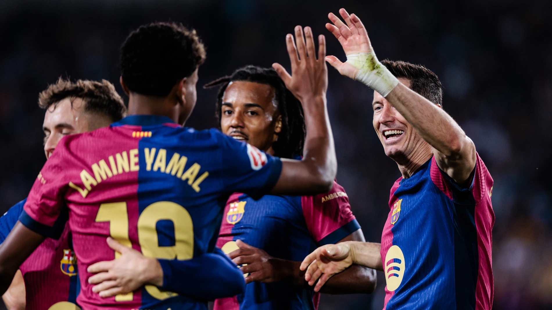 Robert Lewandowski of FC Barcelona celebrates a goal during the Spanish league, La Liga EA Sports, football match played between FC Barcelona and Getafe CF at Estadio Olimpico de Montjuic on September 25, 2024 in Barcelona, Spain. AFP7 25/09/2024 ONLY FOR USE IN SPAIN