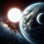 Ilustración de un planeta similar a la Tierra cerca de una enana blanca