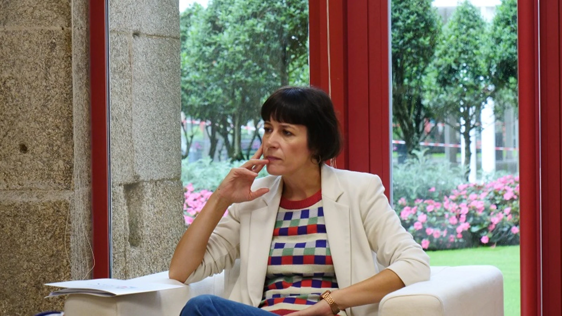 La líder del BNG en un acto esta mañana.