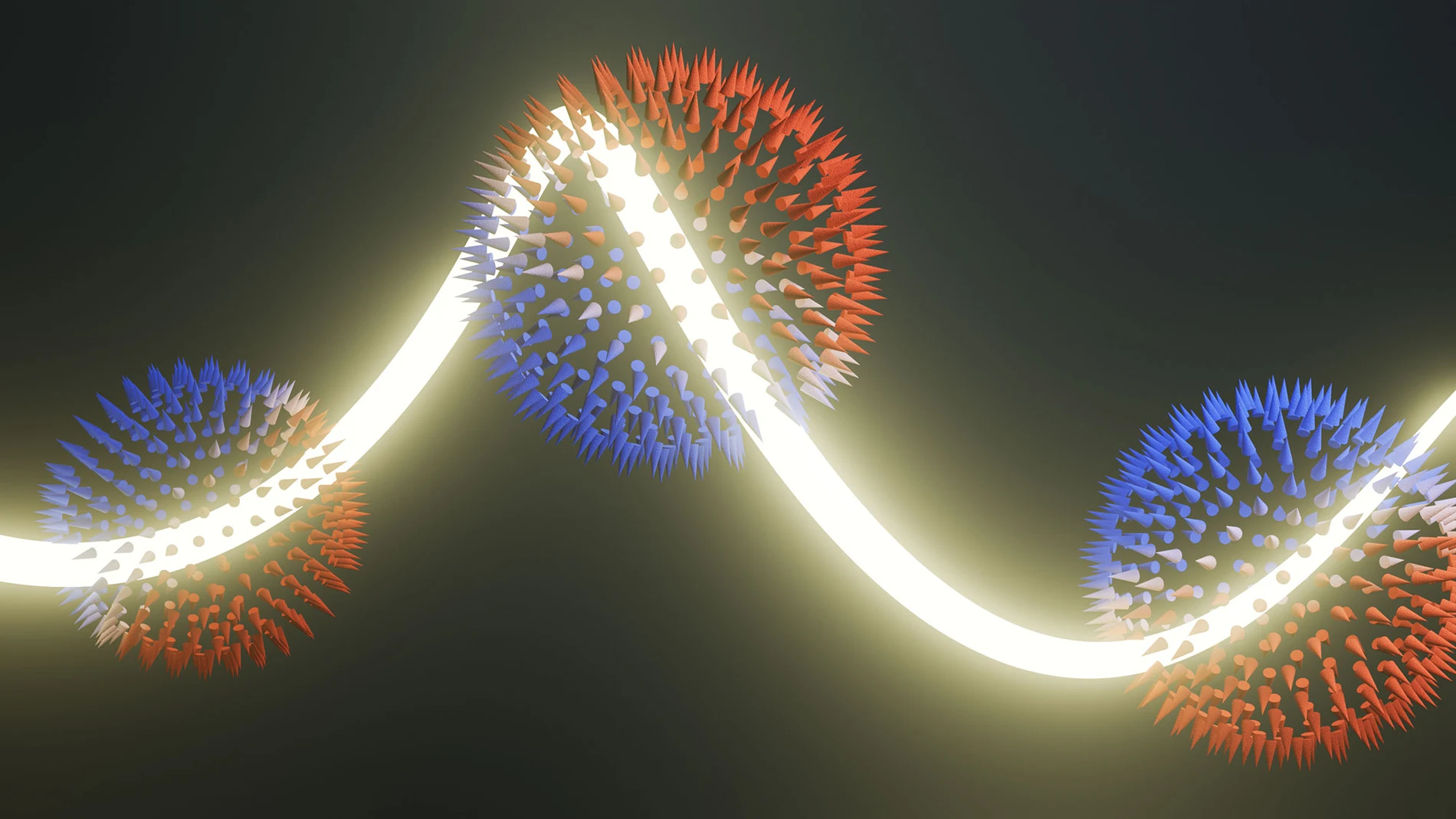 Una representación artística de los monopolos de momento angular orbital en un semimetal topológico quiral