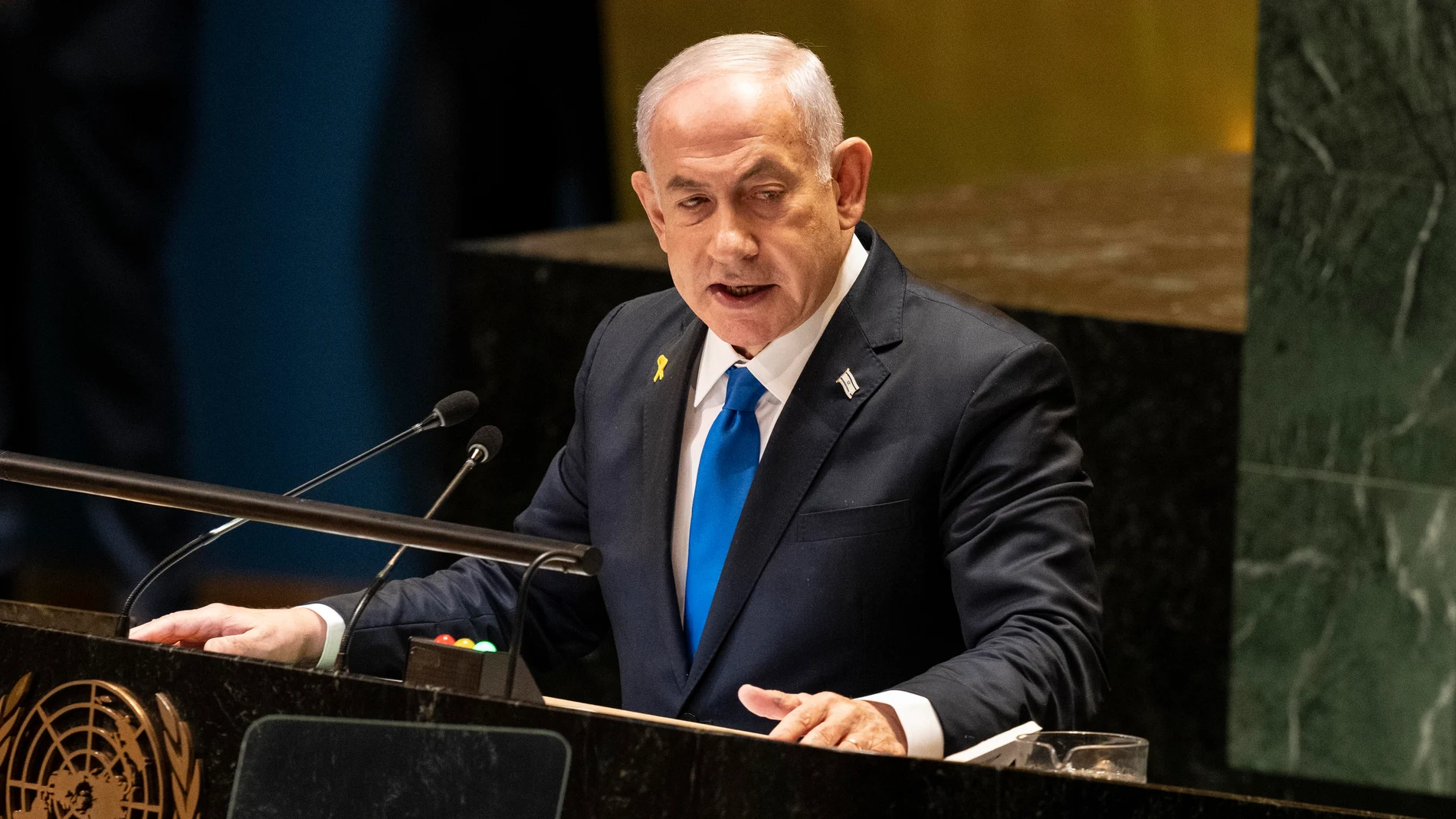 September 27, 2024, New York, New York, United States: Prime minister of Israel Benjamin Netanyahu addresses at 79th session of General Assembly at UN Headquarters in New York on September 27, 2024 Europa Press/Contacto/Lev Radin 27/09/2024 ONLY FOR USE IN SPAIN